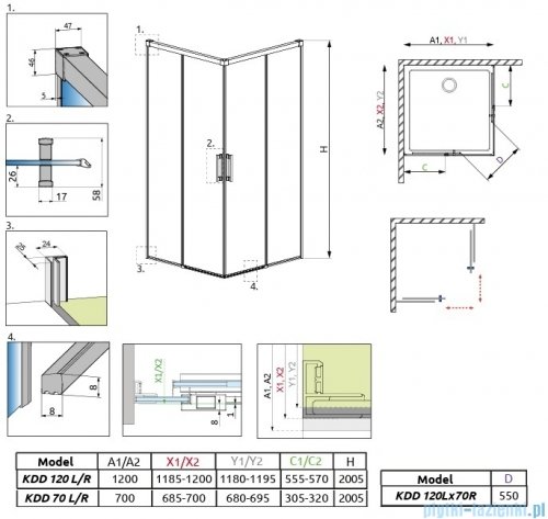 Radaway Idea Kdd kabina 120x70cm chrom połysk/szkło przejrzyste 387064-01-01L/387065-01-01R