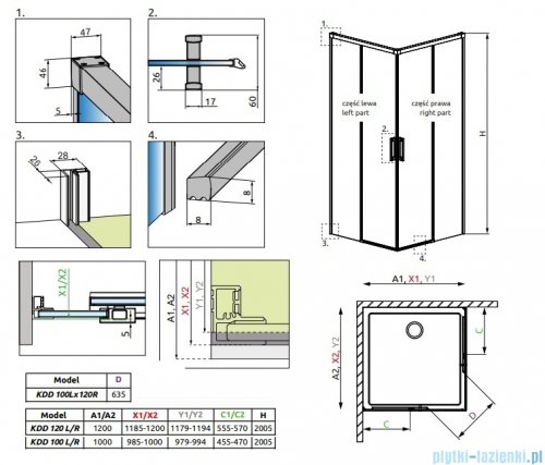 Radaway Idea Black 8 Kdd kabina 100x120cm czarny mat/szkło przejrzyste 10370100-54-01L/10370120-54-01R