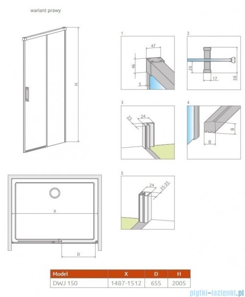Radaway Idea Gold DWJ drzwi wnękowe 150cm prawe złoty połysk/szkło przejrzyste 387019-09-01R
