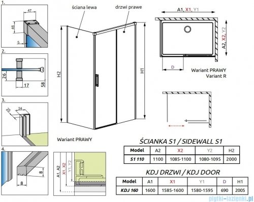 Radaway Idea White Kdj kabina 160x110cm prawa szkło przejrzyste 387046-04-01R/387053-04-01L