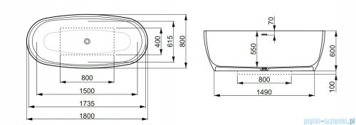 Laufen Verbana wanna wolnostojąca konglomeratowa biała 180 x 80 cm H2229420000001