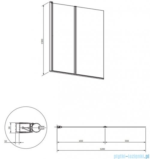 Omnires Kingston parawan nawannowy 2-częściowy 120x150 cm przejrzyste XHE20CRTR