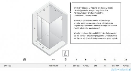 New Trendy Eventa Gold Shine kabina prysznicowa prostokątna 100x80x200 cm lewa przejrzyste Złoty połysk EXK-4702