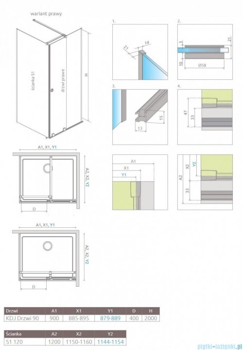Radaway Furo KDJ RH kabina 90x120cm prawa szkło przejrzyste 10104442-01-01RU/10110460-01-01/10113120-01-01