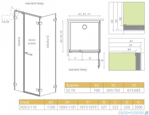 Radaway Arta Kds II kabina 110x70cm lewa szkło przejrzyste 386521-03-01R/386104-03-01/386109-03-01