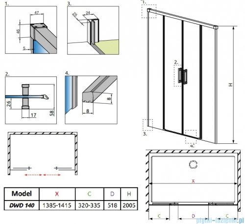 Radaway Idea DWD Brushed Nickel drzwi wnękowe 140cm szczotkowany nikiel 387124-91-01