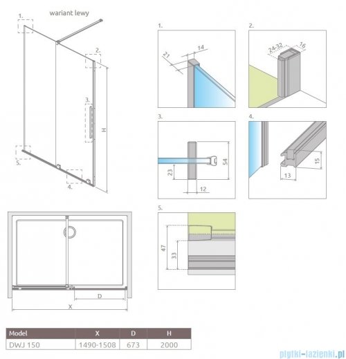 Radaway Furo DWJ drzwi prysznicowe 150cm lewe szkło przejrzyste 10107772-01-01L/10110730-01-01