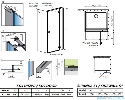 Radaway Essenza New Black Kdj kabina 80x120cm prawa szkło przejrzyste 385043-54-01R/384054-54-01