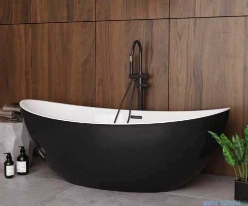 The North Bath Frigg wanna wolnostojąca biało-czarna 180x87cm + syfon Klik-klak 6807B-1801-BLBP