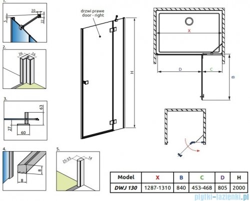 Radaway Essenza Dwj drzwi wnękowe 130cm prawe szkło przejrzyste 1385017-01-01R