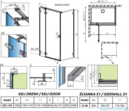 Radaway Essenza Pro Brushed Nickel  Kdj kabina 120x80cm lewa szczotkowany nikiel 10097120-91-01L/10098080-01-01
