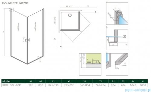 Radaway Nes 8 Black Kdd I kabina 90x80cm czarny mat/szkło przejrzyste 10071090-54-01L/10071080-54-01R