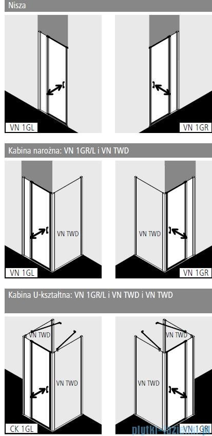 Vitalle NOLA drzwi wahadłowe 1-skrzydłowe z polem stałym prawe 90 cm czarne VN1GR090203PK