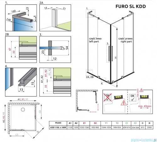 Radaway Furo SL Brushed Copper KDD kabina 110x100cm szczotkowana miedź 10305110-93-01L/10305100-93-01R