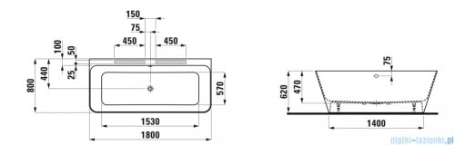Laufen Linden wanna wolnostojąca przyścienna kompozytowa biała 180 x 80 cm H2209470000001