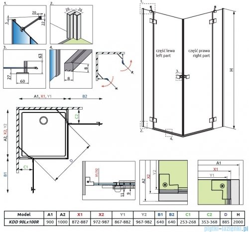 Radaway Essenza Kdd kabina 90x100cm szkło przejrzyste 1385060-01-01L/1385062-01-01R