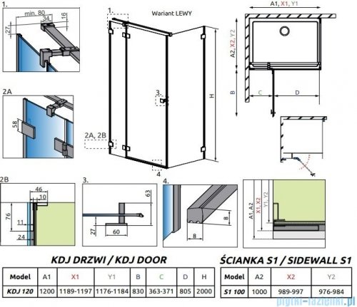 Radaway Essenza Pro Brushed GunMetal Kdj kabina 120x100cm lewa szczotkowany grafit 10097120-92-01L/10098100-01-01