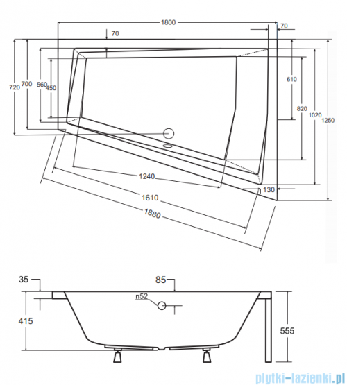Besco Intima Duo 180x125cm wanna asymetryczna lewa + obudowa CZARNY mat + CZARNY syfon #WAID-180-NL/OAID-180-NSC/19977