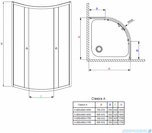 Radaway Classic A Kabina prysznicowa półokrągła z drzwiami przesuwnymi 90x90x185 szkło satinato profile białe 30000-04-02