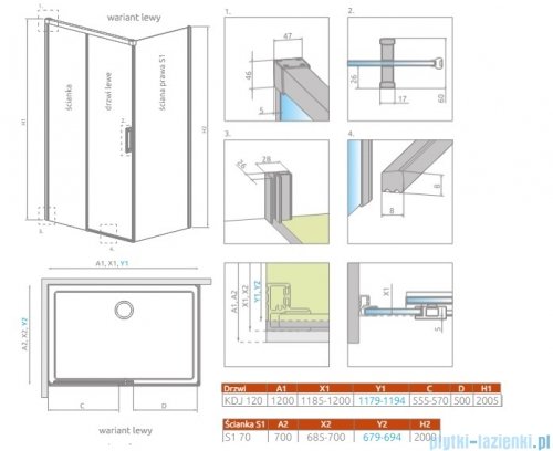 Radaway Idea 8 Kdj kabina 120x70cm lewa szkło przejrzyste 10340620-01-01L/10350553-01-01/10360070-01-01R