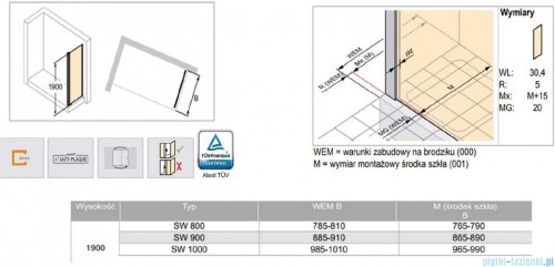Vitalle GARDA ścianka boczna do drzwi przesuwnych 100 cm przezroczyste CU0507069322