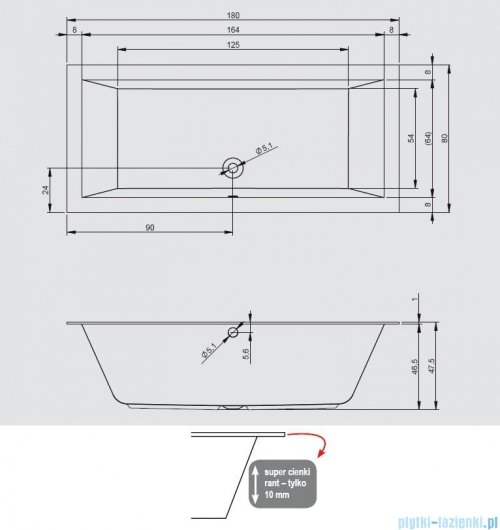 Riho Lugo wanna prostokątna 180x80 z hydromasażem PRO Hydro 6+4+2/Aero 11 BT02P7