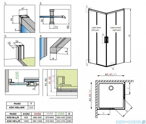 Radaway Idea Black 8 Kdd kabina 100x90cm czarny mat/szkło przejrzyste 10370100-54-01L/10370090-54-01R