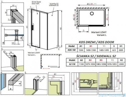Radaway Idea Kds kabina prysznicowa 150x110 lewa przejrzyste 10115150-01-01L/10117110-01-01