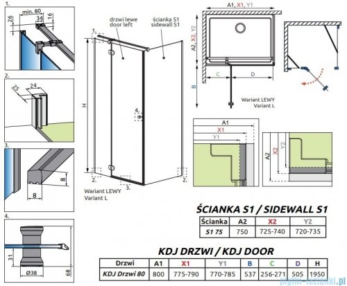 Radaway Torrenta KDJ kabina prysznicowa 80x75 lewa przejrzyste wspornik krzyżowy 133280-01-01L/1330075-01-01