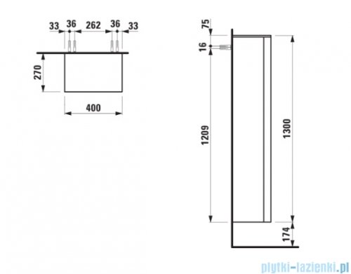 Laufen Kartell kolumna wysoka 130 cm zawiasy po prawej stronie biały mat H4082820336401