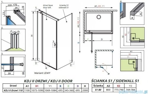 Radaway Nes 8 Kdj II kabina 110x80cm lewa przejrzyste 10086110-01-01L/10089080-01-01