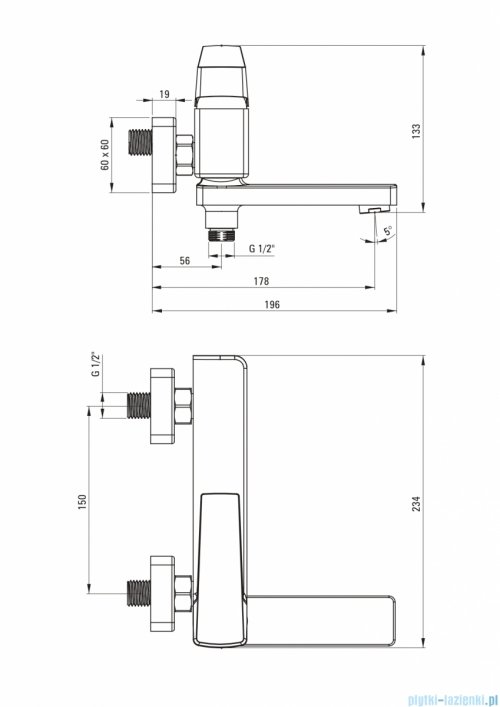 Deante BLUR Bateria wannowa ścienna ze składaną wylewką chrom BQL_012M