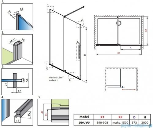 Radaway Furo Brushed GunMetal DWJ drzwi prysznicowe 90cm lewe szczotkowany grafit 10107472-92-01L/10110430-01-01