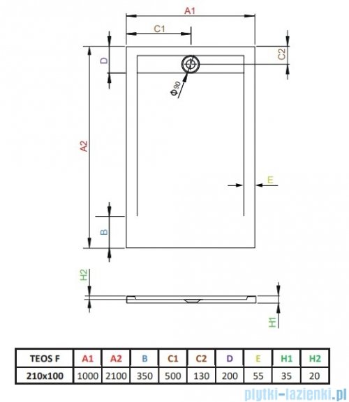 Radaway Teos F brodzik 210x100cm antracyt HTF210100-64