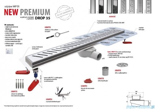 Wiper New Premium Sirocco Odpływ liniowy z kołnierzem 70 cm syfon drop 35 szlif 500.0101.02.070