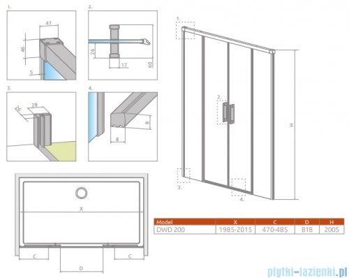 Radaway Idea 8 Dwd drzwi wnękowe 200cm szkło przejrzyste 10380535-01-01/10390468-01-01