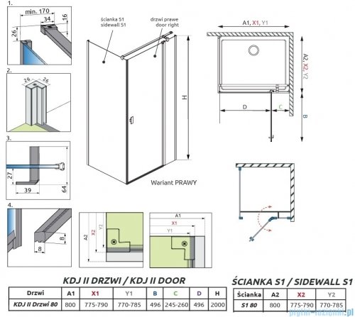 Radaway Nes 6 Kdj II Brushed Light Gold kabina 80x80cm prawa szczotkowane jasne złoto 10032080-98-01R/10039080-01-01