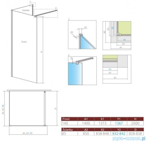 Radaway Modo New Black IV kabina Walk-in 140x85 czarny mat/szkło przejrzyste 389644-54-01/389085-54-01