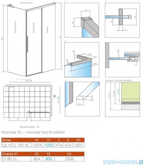 Radaway Idea 8 QL XL Kdj kabina 100x80cm prawa szkło przejrzyste 10560517-01-01R/10570472-01-01/10580080-01-01L