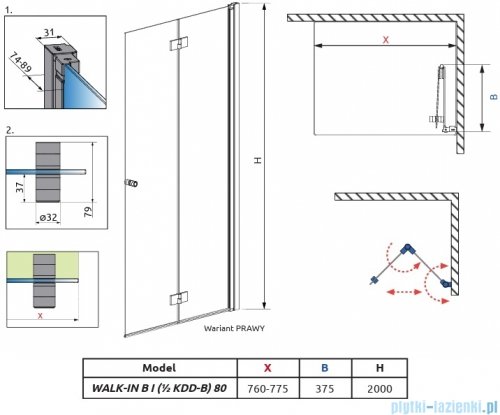 Radaway Nes 6 Brushed GunMetal KDD B kabina walk-in 80cm prawa szczotkowany grafit szkło przejrzyste 10024080-92-01R