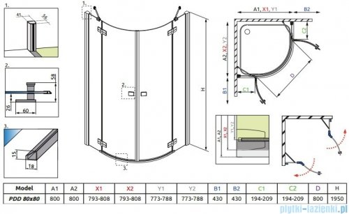 Radaway Almatea PDD Kabina półokrągła 80x80 szkło grafitowe 30512-01-05N