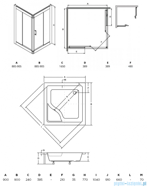 Besco Modern kabina kwadratowa z brodzikiem 90x90cm przejrzyste MK-90-165-C/#BAI-90