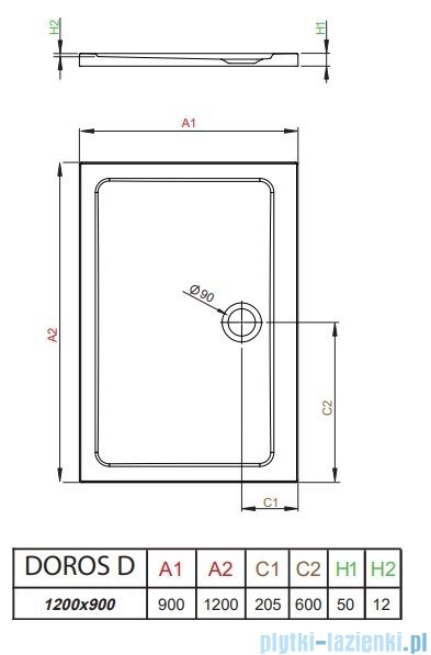 Radaway Doros D Stone brodzik 120x90x5 antracyt SDRD1290-01-64S