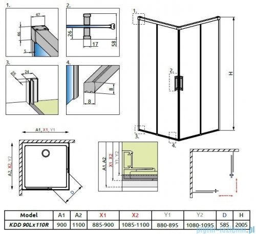 Radaway Idea Kdd kabina 90x110cm szkło przejrzyste 387060-01-01L/387063-01-01R