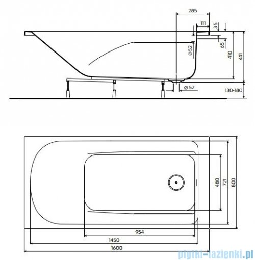 Koło Comfort Plus Wanna prostokątna 160x80cm z uchwytami XWP1461
