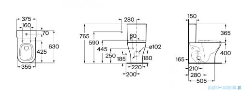 Roca Optica zbiornik do kompaktu dopływ z boku A341V10000
