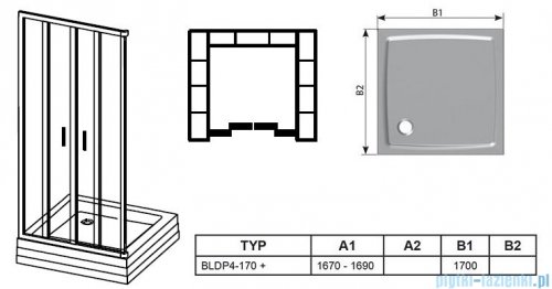 Ravak Blix BLDP4 drzwi prysznicowe 170cm aluminium transparent Anticalc 0YVV0C00Z1