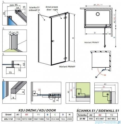 Radaway Fuenta Kdj kabina 110x90cm prawa chrom połysk szkło przejrzyste 1384041-01-01R/1384050-01-01