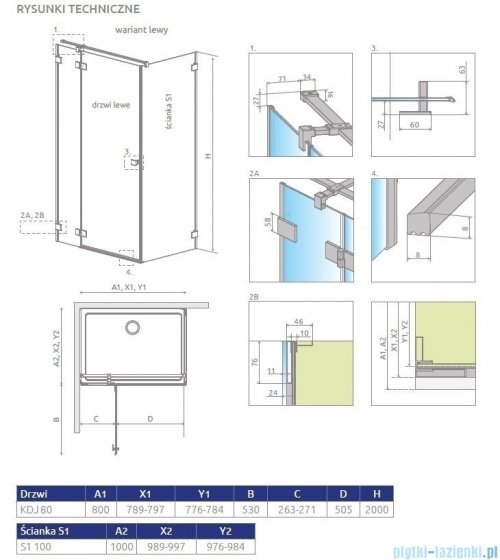 Radaway Essenza Pro White Kdj kabina 80x100cm lewa szkło przejrzyste 10097080-04-01L/10098100-01-01