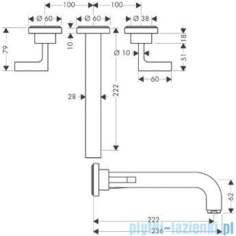 Hansgrohe Axor Citterio 3-otworowa bateria umywalkowa ścienna podtynkowa 39147000